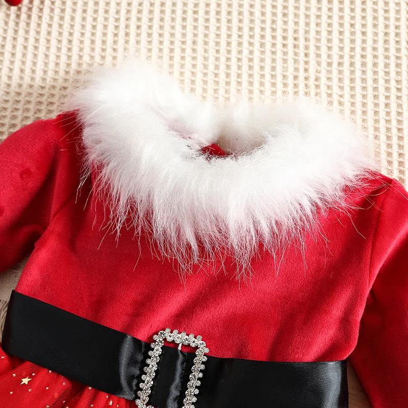 0-5Y Toddler Baby Girl Christmas Dress Long Sleeve Santa Claus Red Tulle Dress for Girls Xmas Party Princess Dress Outfit