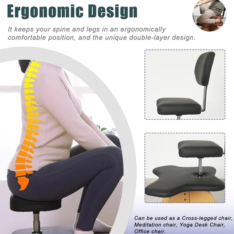 Cross Legged Chair With Backrest Height-Adjustable Stool for Posture Wooden Knee Office Chair Ergonomic Seat Monkey Crouching