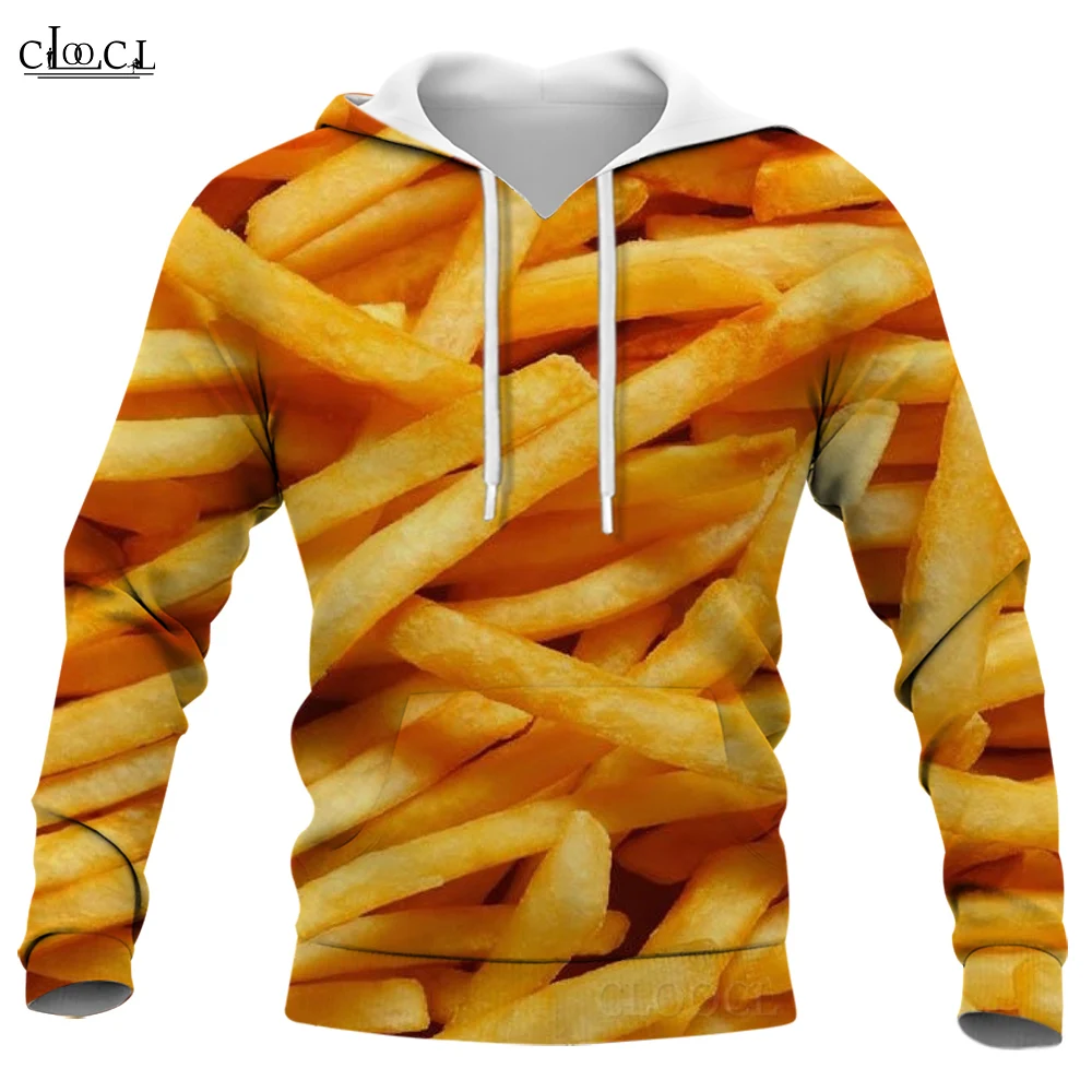 CLOOCL Hoodies Sweatshirt French Fries 3D Print Fashion Tops Loose Long Sleeve Graphic Pullover Hooded Sweatshirt for Men Women