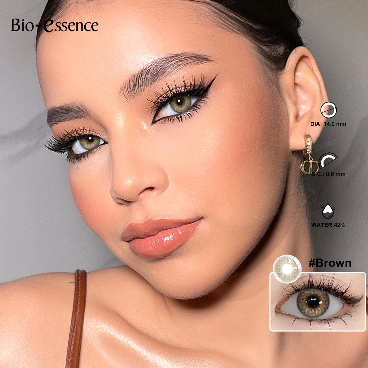 Bio-essense Siri Series - Lentes de Contacto de Color para Ojos, 2 Piezas, Pupilas de Color Natural, Lentes Cosméticas Grises Anuales para Fiestas y Uso Diario