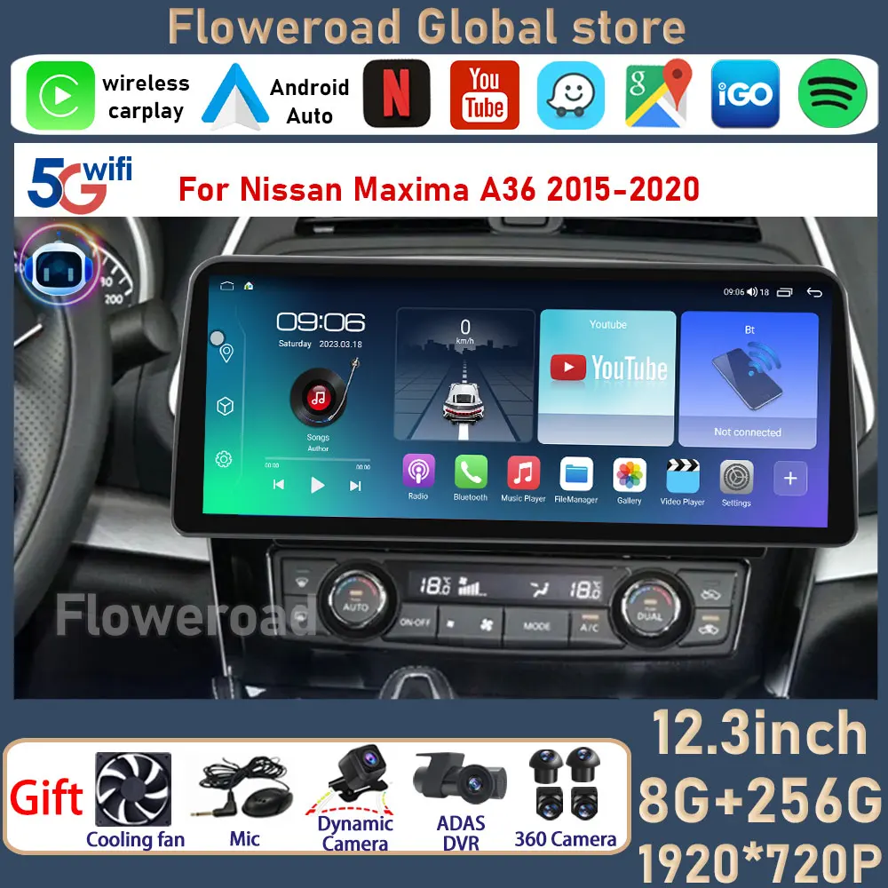 

12.3" Android For Nissan Maxima A36 2015 - 2020 Car Multimedia Player Radio GPS Navigation Stereo CarPlay WiFi BT Touch Screen