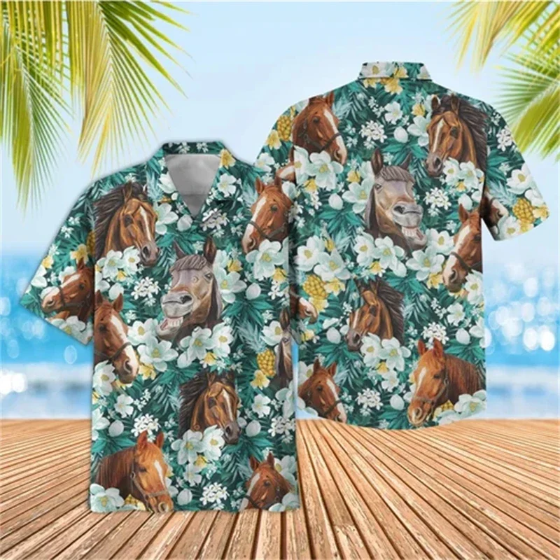 

Funny Animal Cow 3D Print Beach Shirts For Men Short Sleeve Bear Lapel Blouse Hawaiian Boy Button Tops Men's Clothing