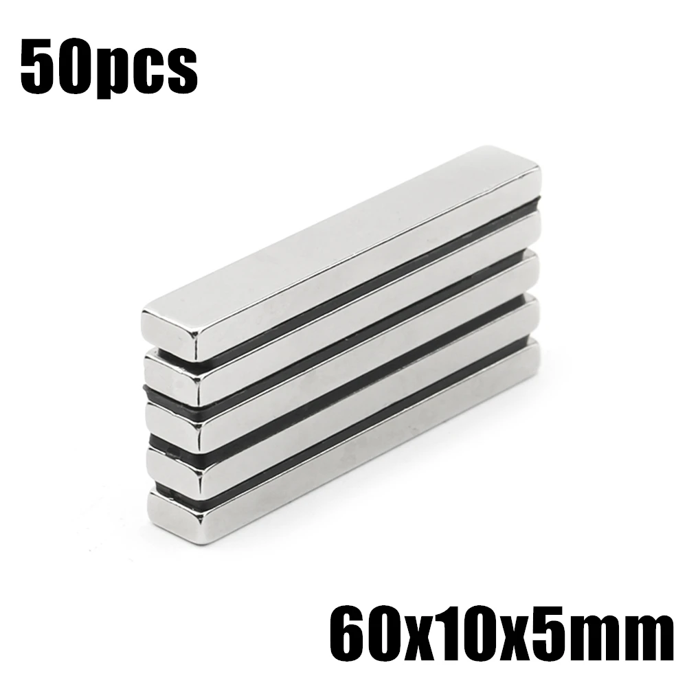 50pcs 60x10x5mm Super Powerful Strong Rare Earth Block NdFeB Magnet Neodymium N35 Magnets 60*10*5mm