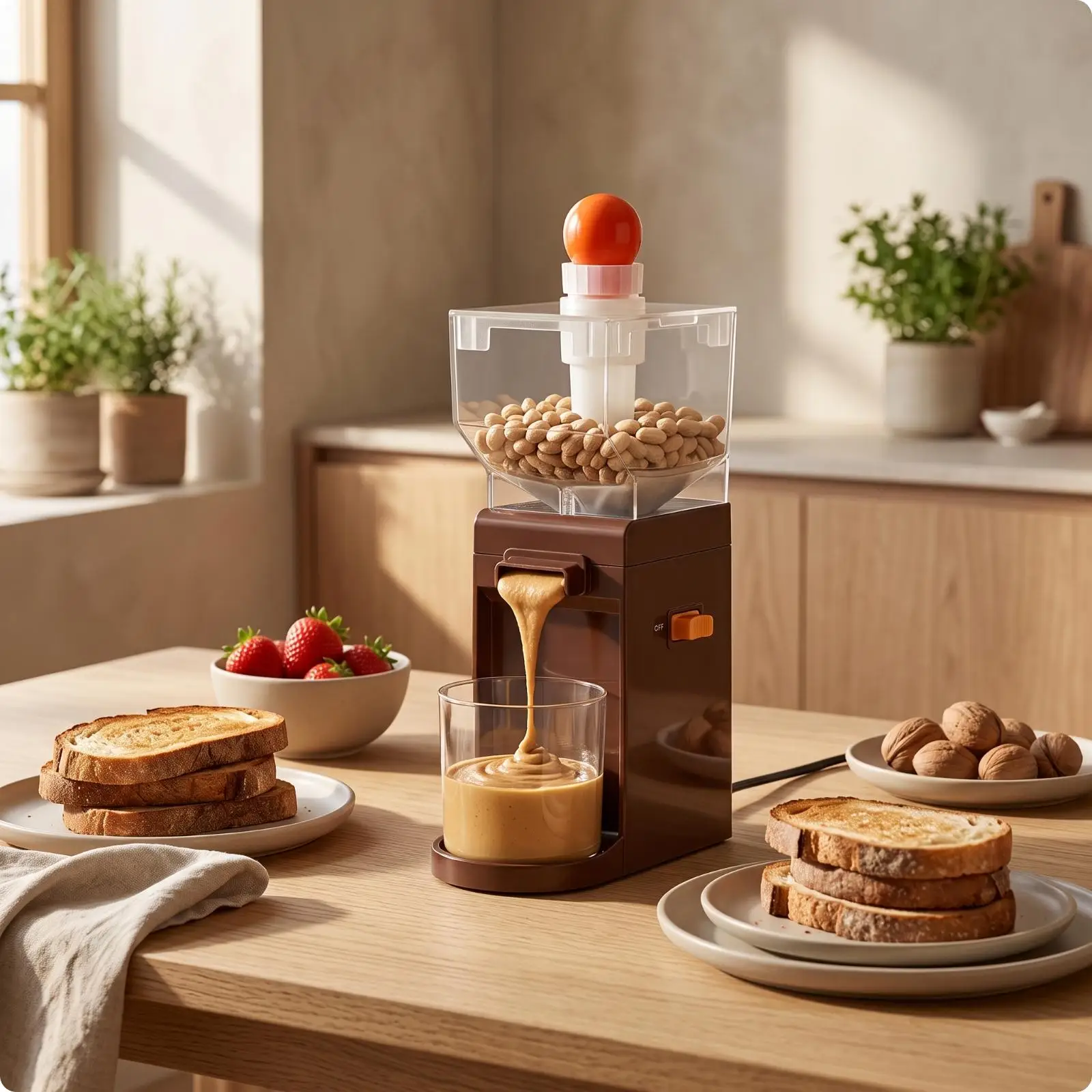 Electric Nut Butter Grinder for Fresh Peanut Butter No Additives ABS Material Compact Design with Orange Knob Home Kitchen Tool