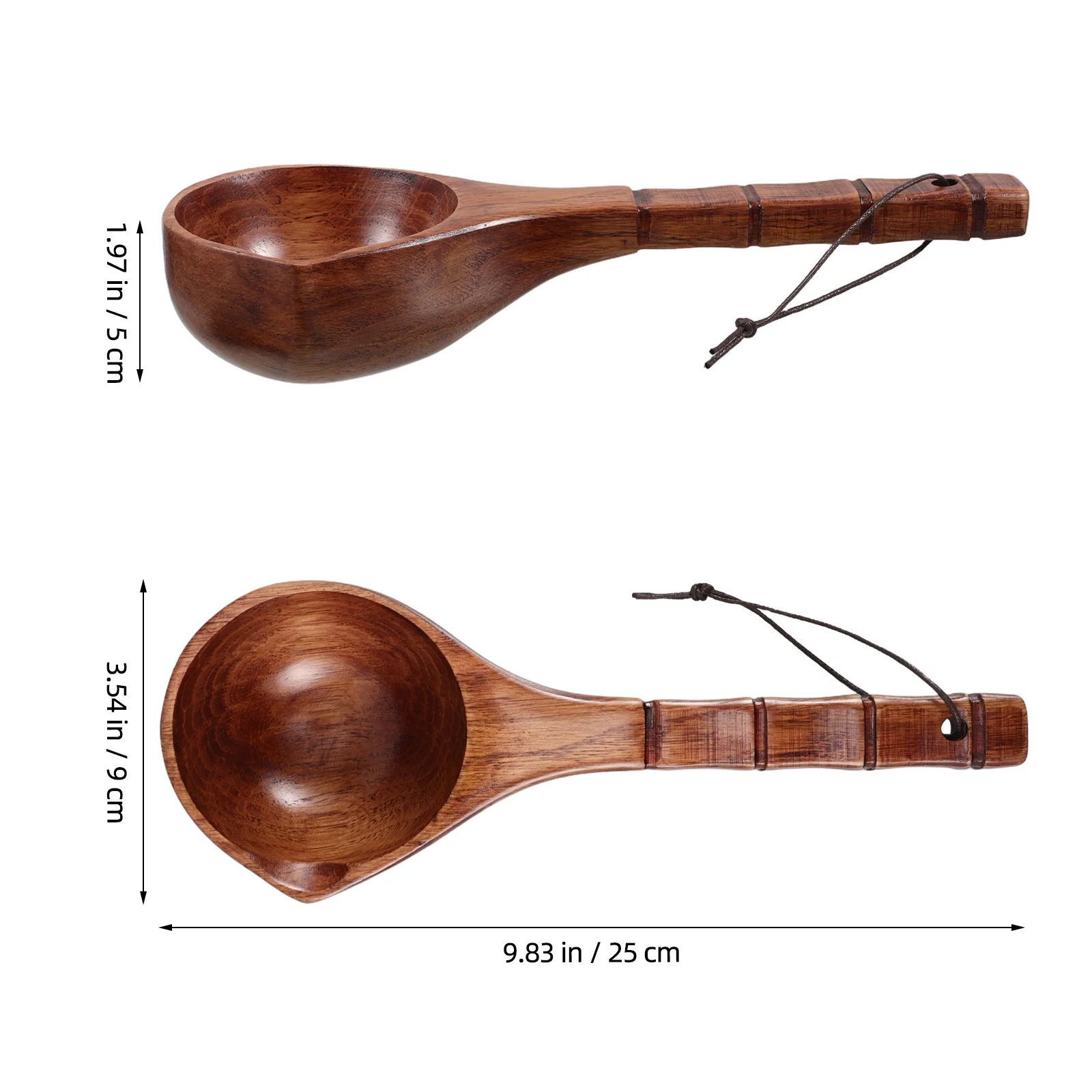 مغرفة مياه خشبية مقبض طويل الحبوب الطبيعية حمام مغرفة للاستحمام ساونا حفل الشاي حديقة استخدام براعة دائمة #2