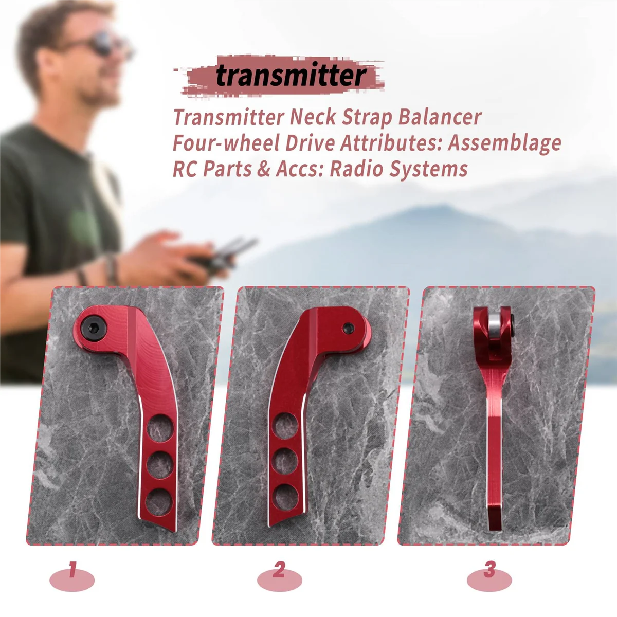 Metal 4-Hole Transmitter Neck Strap Balancer Adjuster for Futaba Radiolink Frsky X9D RC Remote Control,Red Vertical