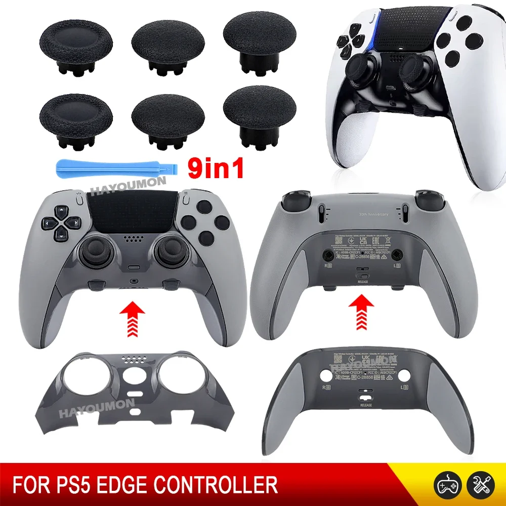 

9IN1 For PS5 DSE Top Bottom Decorative Trim Shell Replacement Front Back Clip Shell for PS5 Edge Wireless Controler+Joystick Cap