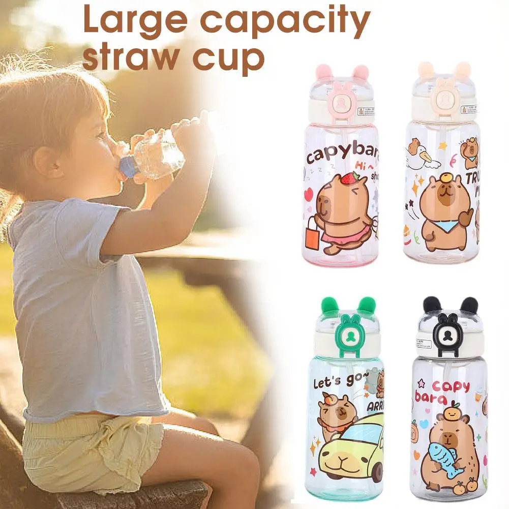 500ML Kapibala Cup Clear Portable Flip-top Water Bottle Outdoor Sport Leak Proof Cute Plastic School Water Bottle For Kids R5E2