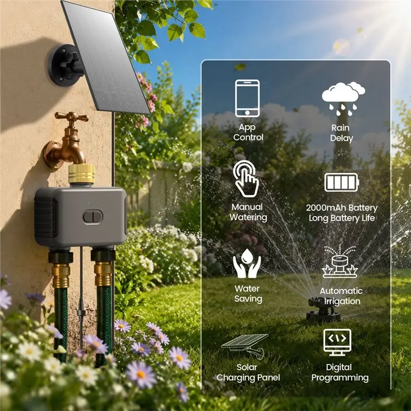 ABVT-For Garden Hose Automatic Drip Irrigation Function System Dual-Channel Wifi Water Valve Controller 3/4