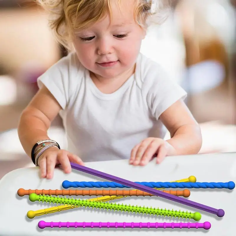 Sensory Toy 6 Pieces Noodle Texture Sensory Fidget Toy Educational Companion Soft Figure Silicone Material For Classroom Travel
