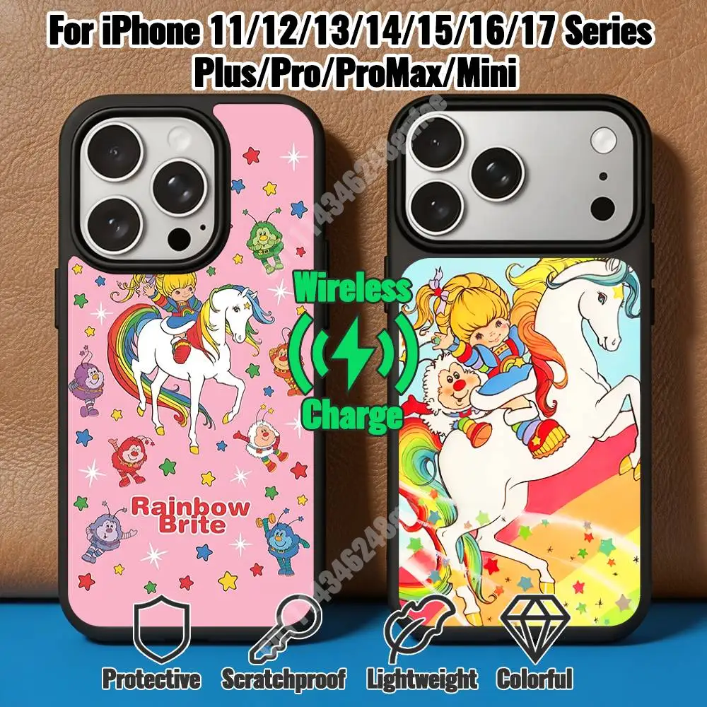 Wisp Girl R-Rainbow B-Brite Magnetic Charge Case for iPhone 17 16 Pro Plus 15 14 Max Mini 13 12 11 Secure Protector