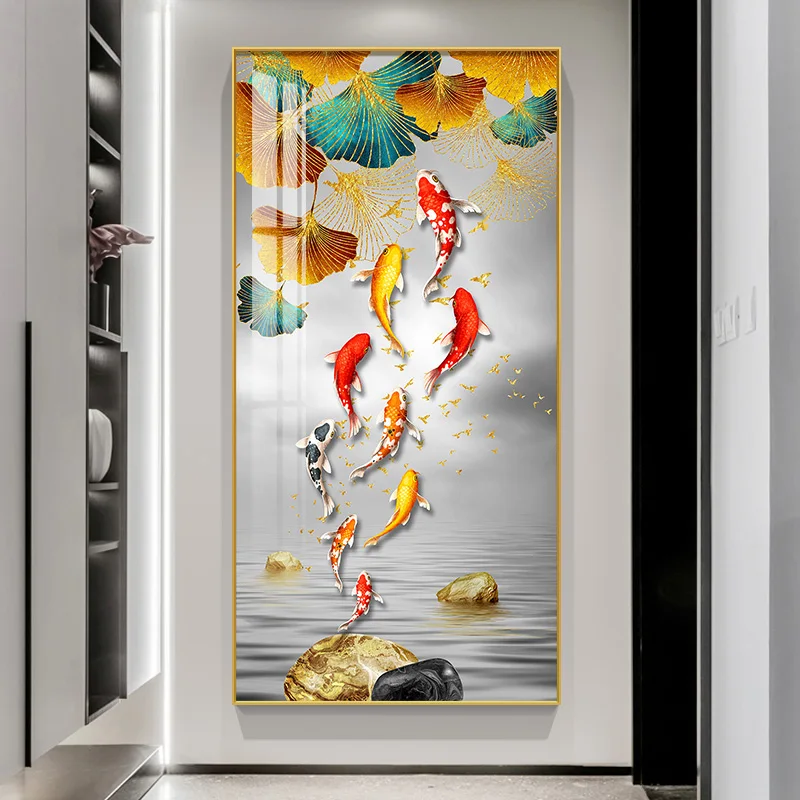 Abstract Koi Canvas Painting Wall Art FengShui Fish Posters and Prints Carp Lotus Pond Pictures for Living Room Decor Cuadros