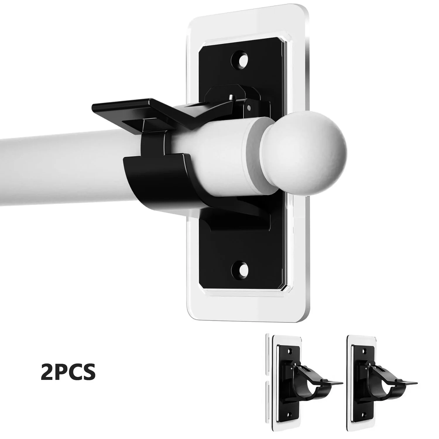 No-Drill Curtain Rod Holders Brackets, Peel and Stick Hanger, Renter-Friendly Hooks for Dorm, Kitchen, Home, Bathroom, Apartment