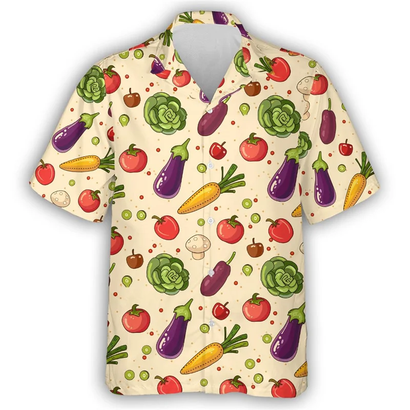 

3D Printed Pepper Tomato Carrot Graphic Hawaiian Shirt For Men Green vegetables Aloha Shirts Leisure Blouses Street Lapel Tops