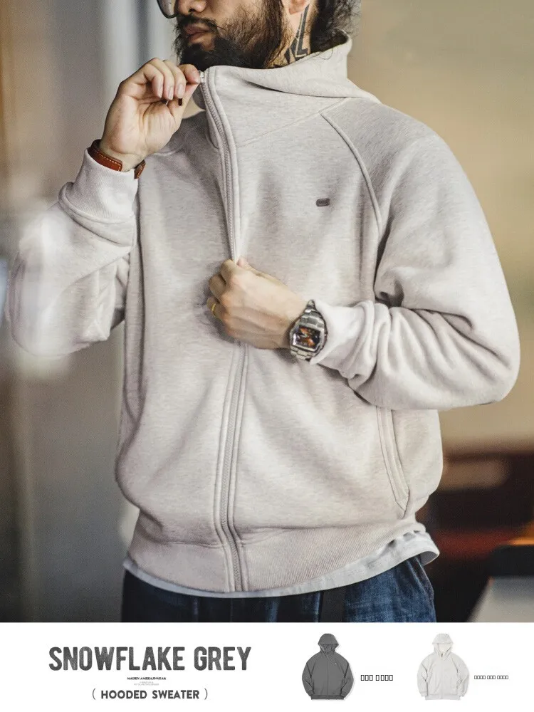 

Maden American Casual Hooded Open Cardigan Sweatirt Fce Lined Warm Sports Zipper Jaet Men Autumn Straight Cut Long Sve