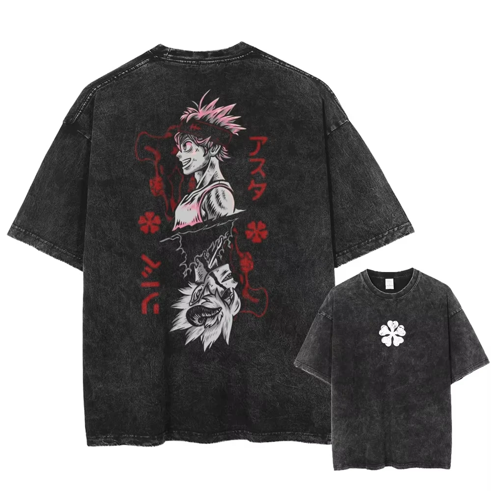 Camiseta de algodón lavada de manga corta para hombre y mujer, diseño Black Clover Asta, novedad 2026, ropa de verano, estilo urbano