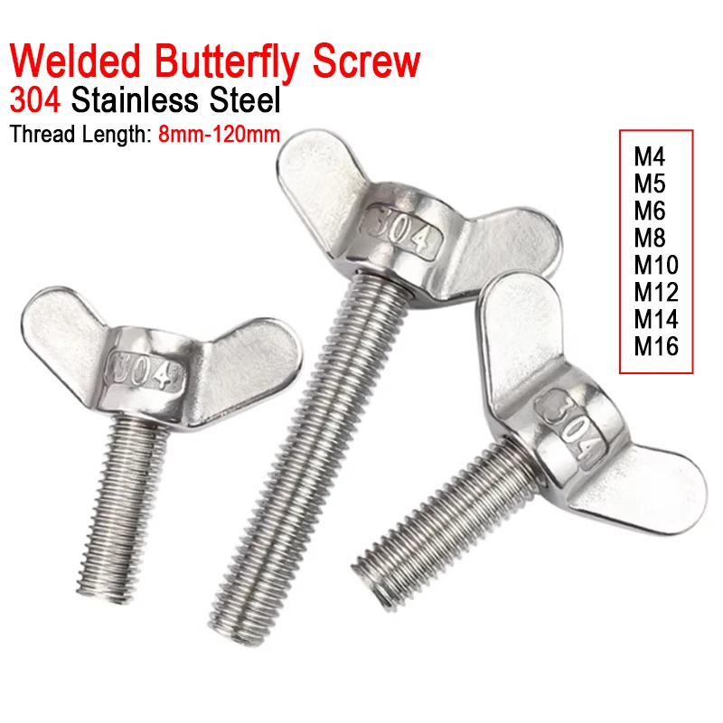 1/2pcs 304 A2 Stainless Steel Butterfly Welded Screw M4 M5 M6 M8 M10 M12 M14 M16 Wing Head Yuanbao Bolts Sheep Horn Hand Bolt