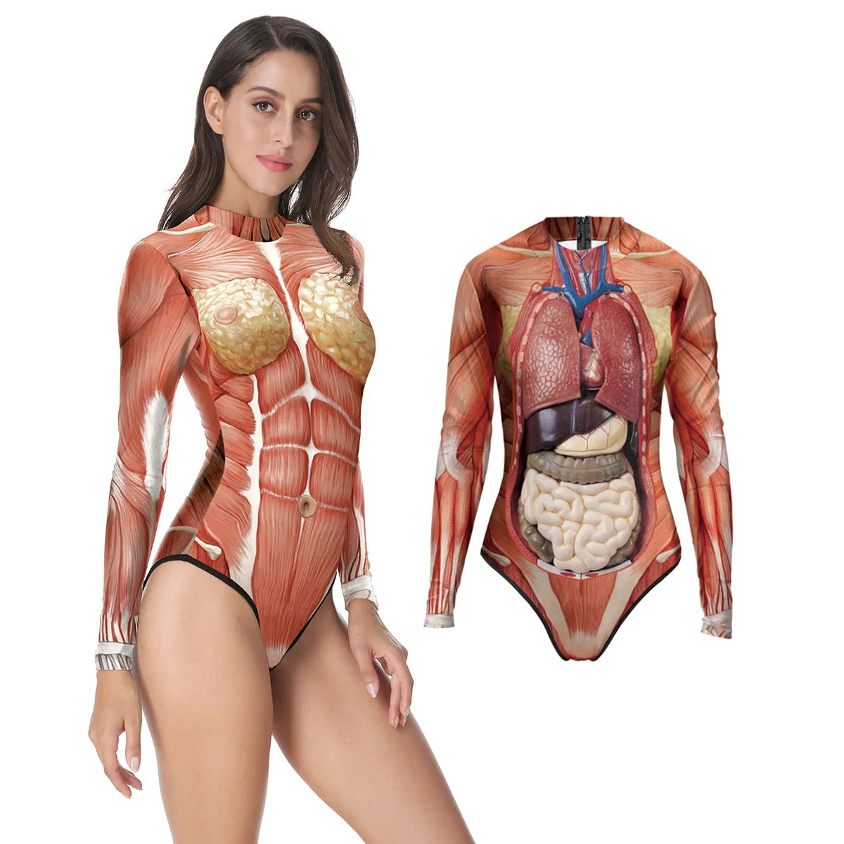 Women Human Torso Anatomy Teaching Swimwear Halloween Organs Structure 3D Printing Cosplay Bodysuit for Swimming