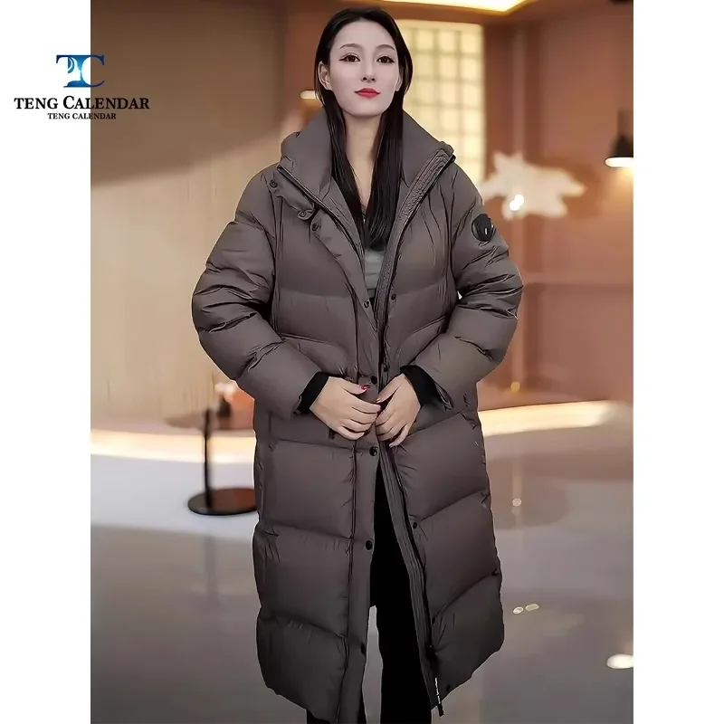 Fashionable Light Luxury Down Jacket, High-end Stand Up Collar Hooded Long 90 White Duck Down Jacket, Women's  Winter New Style