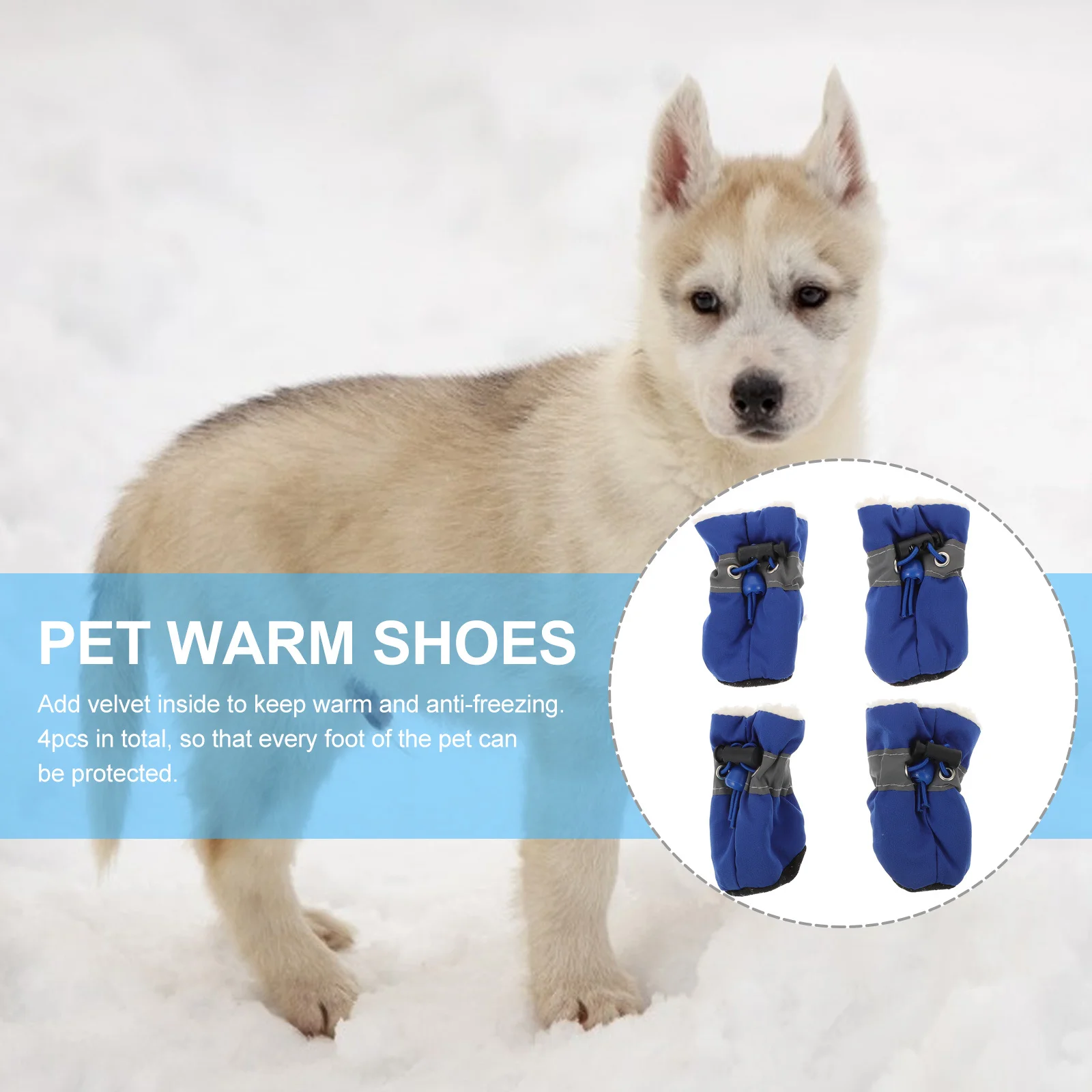 

4Pcs Dog Shoes Cat Winter Footwear Warm Anti-Freeze Non-Slip Paw Protector with Reflective Trim for Outdoor Walking Durability
