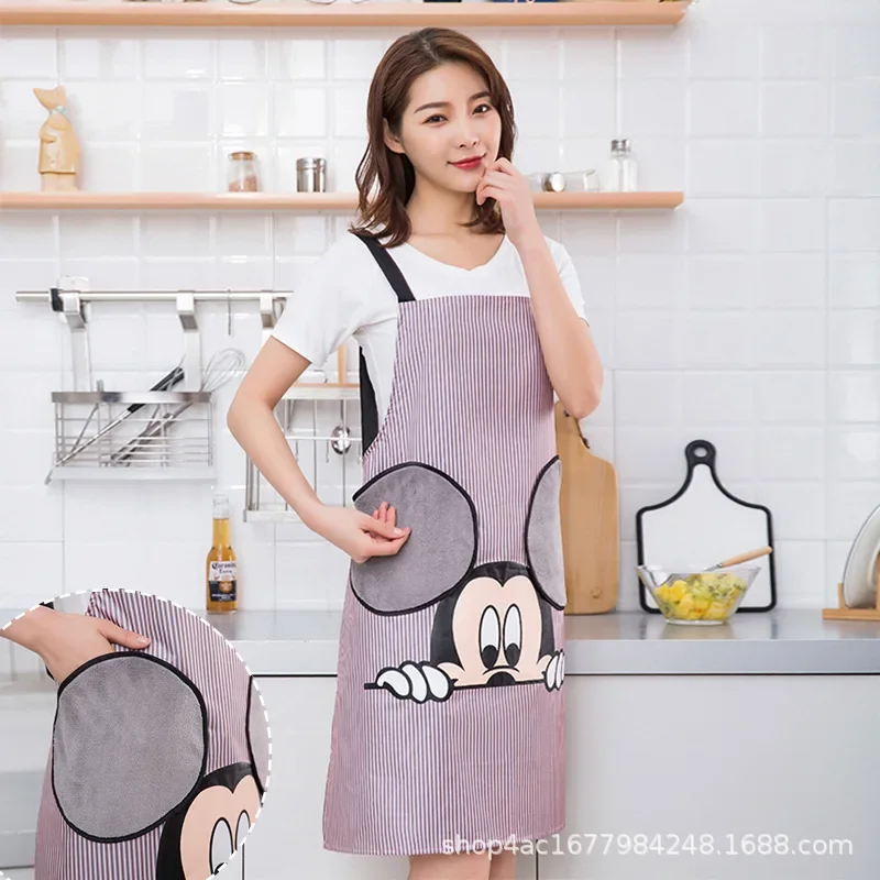 Disney Mickey Mouse Apron Women Fashion Waterproof Oilproof Can Wipe Hands Home Cooking Cleaning Apron Kitchen Tools Accessories