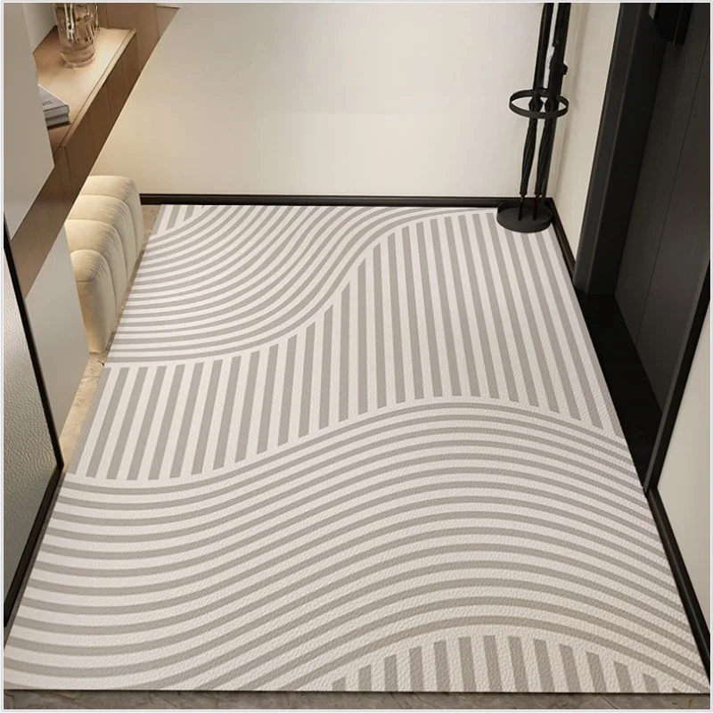 Newest Beige Striped Floor Mat Geometric Pattern Doormat Minimal Welcome Text Non Slip Hallway Floor Mat