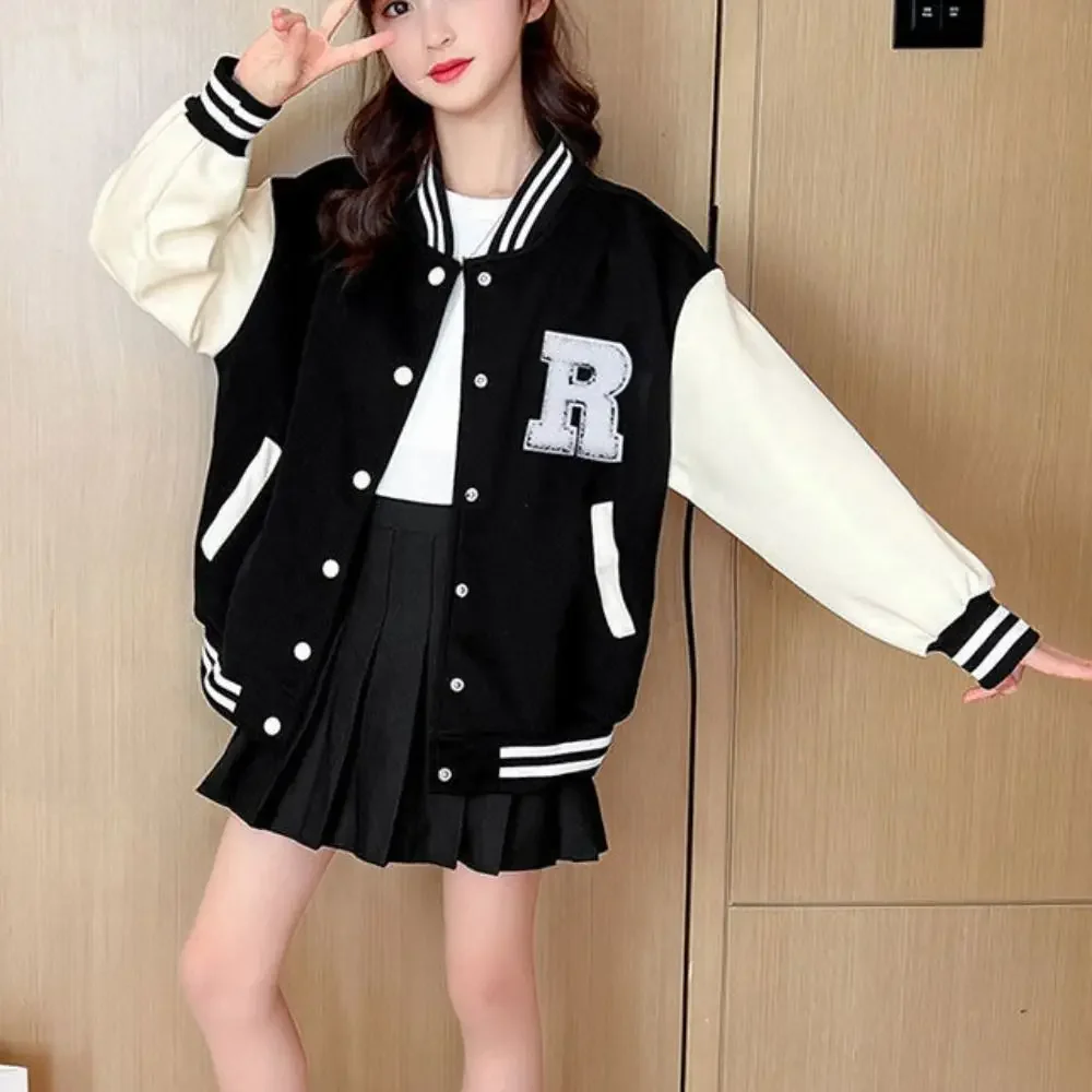 Comfortable Long Sleeve Children Baseball Uniform Teens Loose Girls Y2K Coat Clothing Retro Spring Autumn Jacket Students