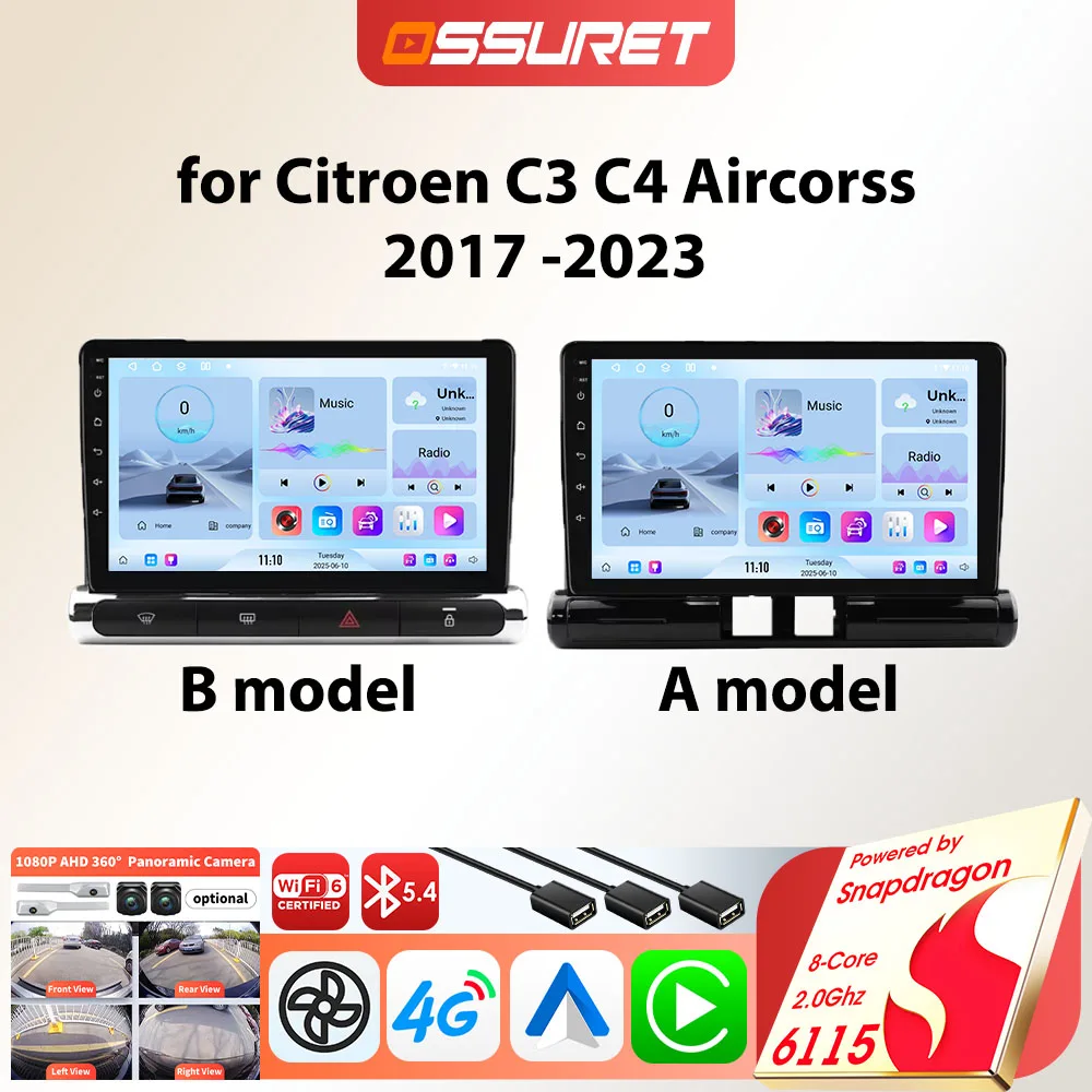 Image of Android Auto Radio Player Multimedia für Citroen C3 C4 Aircorss 2017-2023 Carplay Android Auto GPS 6115 2DIN Intelligente Bildschirm