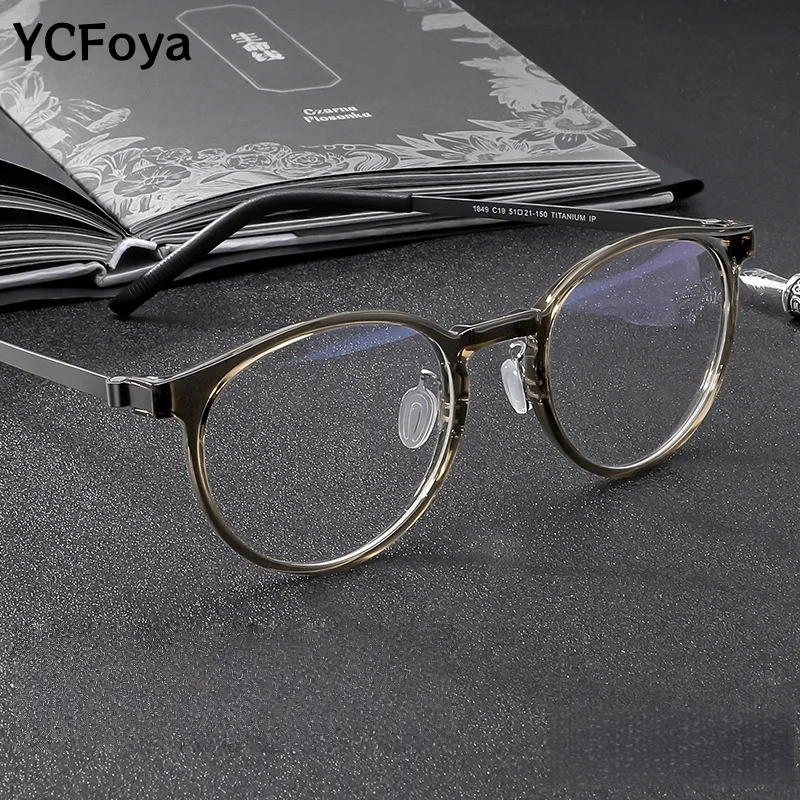 

YCFoya Модные роскошные очки из чистого титана для мужчин, деловые ультралегкие круглые оптические оправы для очков по рецепту, женские, модель 1849