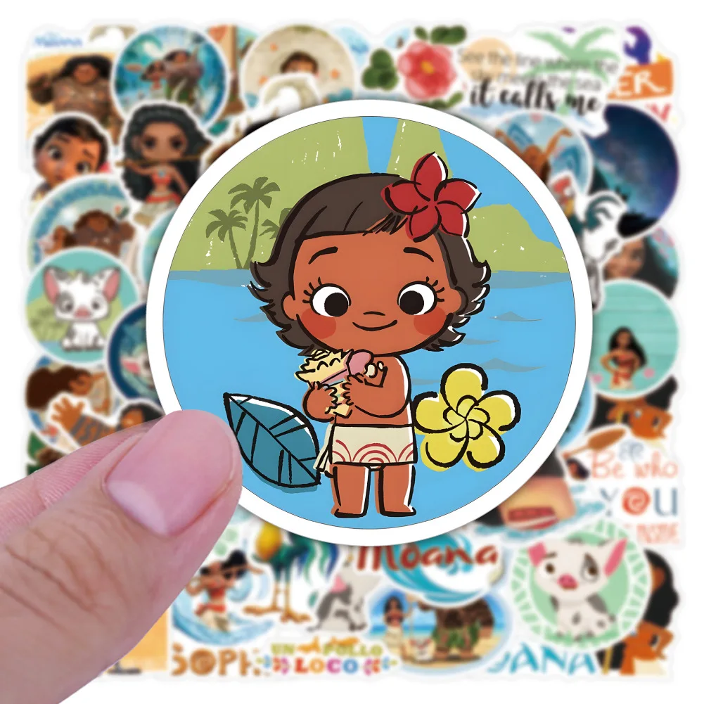 Pegatinas de dibujos animados de Disney Moana, calcomanías impermeables para ordenador portátil, motocicleta, teléfono, decoración de cuaderno, pegatina de Anime, juguete para niños, 10/50 Uds.