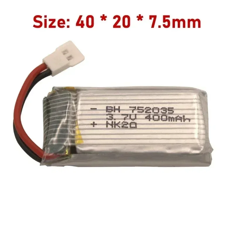 3.7V 400mAh lithium battery 752035 suitable for Hubsan X4 H107 H107L H107D JD385 JD388 remote control drone spare parts battery