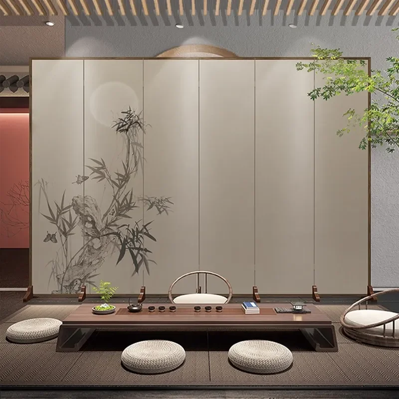 Foldable Room Divider Screen Double Sided Portable Partition for Living Room Entrance Hotel Tea House Decor