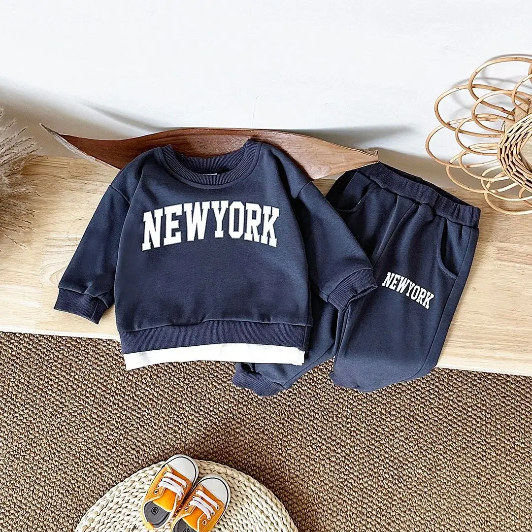 2Pcs Newborn Baby Autumn Infant Outfit New Baby Boys Girls Clothes Pullovers Top+Pants Cotton Plush Letter Casual Wear Baby 0-3Y