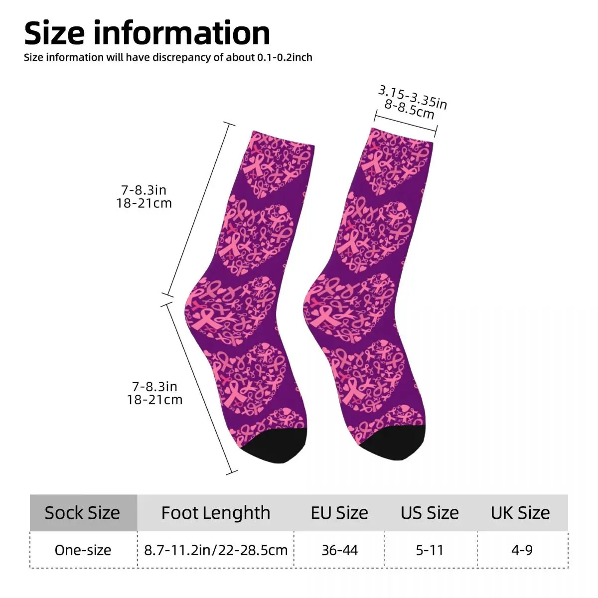 Vintage Breast Cancer Awareness Heart With Ribbons Men's compression Socks Unisex Street Style Pattern Printed Novelty Crew Sock