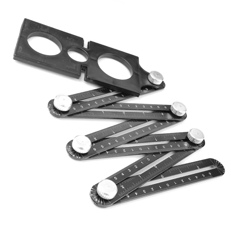 Q5WD Portable Construction Angles Ruler 6 Fold Angles Measuring Ruler Drill Guide Ceramic Tile Opening Locator Template Tool