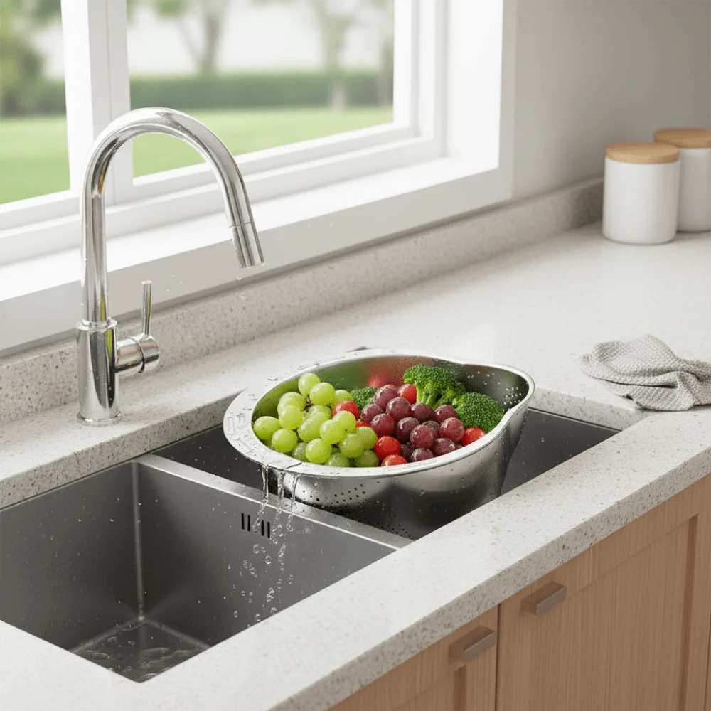 

Корзина для мытья риса из нержавеющей стали, большая, в форме чаши, с дренажным поддоном, из нержавеющей стали 304, для овощей