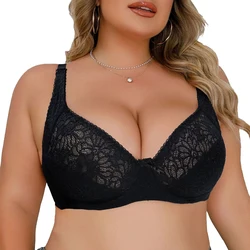 Plus Size Womens Lace Bra Lager Bosom See through Bralette Underwired Sexy Lingerie 34 36 38 40 42 44 B C D DD E F Cup