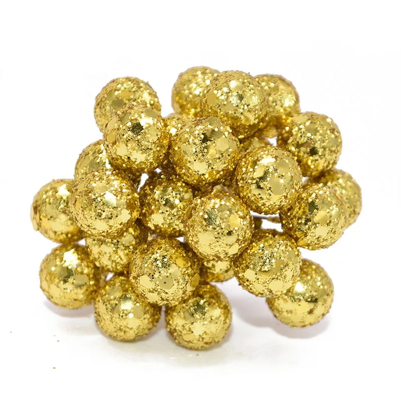 50pcs/lot Glitter Gold Fruit Christmas Artificial Berries Artificial Flowers Stamens For Wedding/Christams Party DIY Decoration