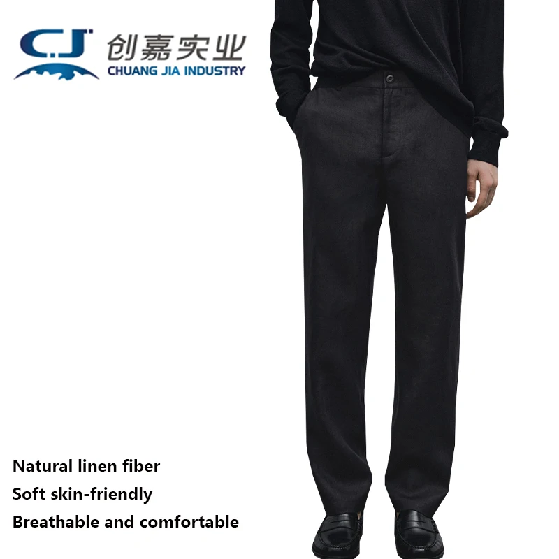 

High-end Natural Linen Men's Long Pants - Solid-Colored Conical Urban Casual Pants - Elegant and Simple Men's Clothing