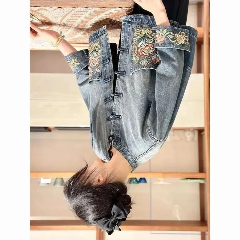 

Blouse Jacket Women Spring/Fall Elegant Premium Embroidered Denim New Comfortable Minimalist Casual Niche Versatile Fashionable