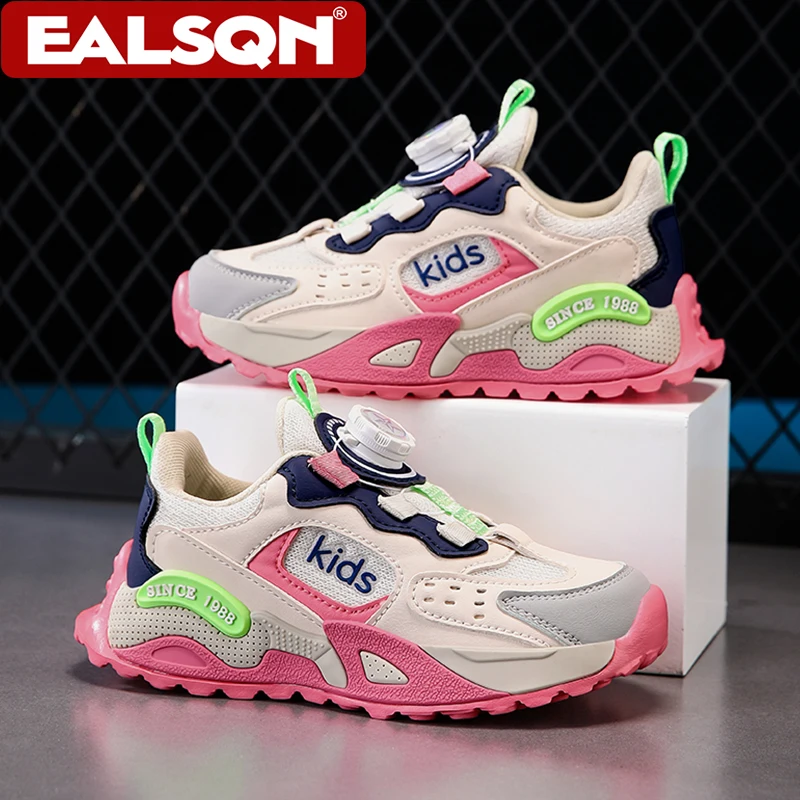 Children's Girls Sneakers With Rotating Buckle Design Summer Breathable Casual Tennis Sports Shoes for Kids Boys Outdoor Walking