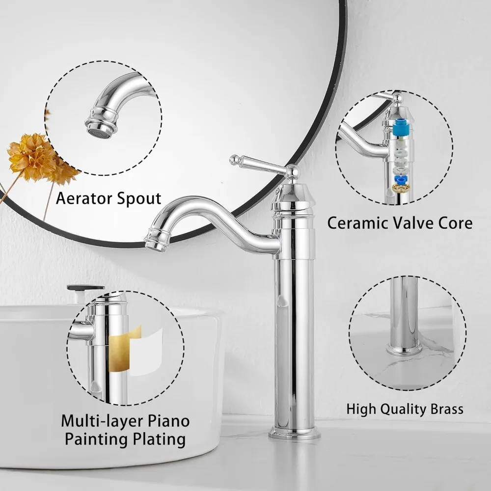 Keran Wastafel Chrome Finish dengan Gagang Tunggal untuk Instalasi Satu Lubang di Kamar Mandi