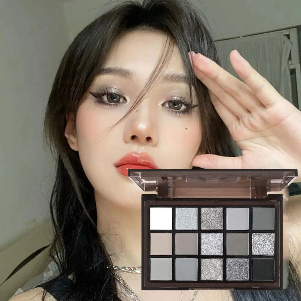 15Colors Eye Shadow Palette Punk Glitter Eyeshadow Palette Dark Black Grey Silvery Color Stage Party Performance Cosmetic