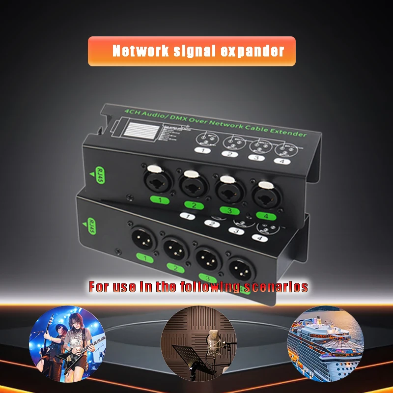 

1 male 1 female Network signal extender 4 XLR light conversion digital network cable to analog signal distribution audio dj