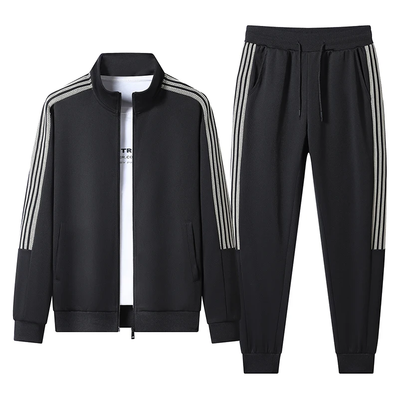 Mens Casual Striped Sports Suit Mens Two-Piece Cardigan Zipper Sportswear Spring And Autumn Mens Sportswear Sports Suit