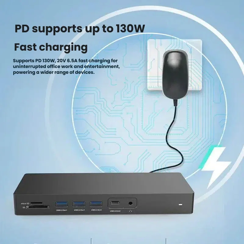 Horizontal USB C Docking Station, Multi-display Type C Hub with Dual 4K HDMI, Gigabit Ethernet, USB 3.0, SD Reader