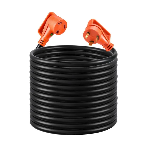 

100 FT 30A RV Extension Cord, 125/250V, STW 10/3 Gauge, TT-30P to TT-30R, LED Indicator, Handle, ETL Listed