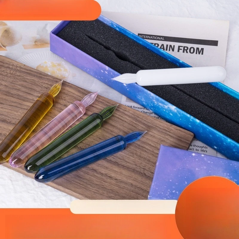 Transparent Glass Dip Pen Single Signature Pen Crystal Ink Dipping Pen Student Stationery Calligraphy Gift With Paper Box