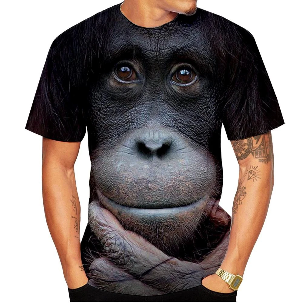 Funny Kiss Monkey Lip Graphic T Shirt for Men Clothing 3D Spoof Gorilla Orangutan Print T-Shirt Unisex Kid Boy Short Sleeve Tops