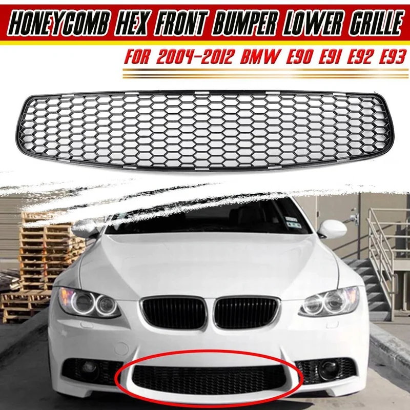 Car Front Bumper Lower Grille Grill Cover Honeycomb Mesh Racing Grills Trim For-BMW E90 E91 E92 E93 2004-2012 M3 Style